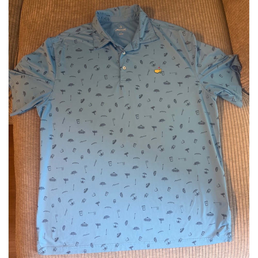 Masters Tech Mens XL Blue Golf Polo Shirt All Over Print MT2340-354 Performance